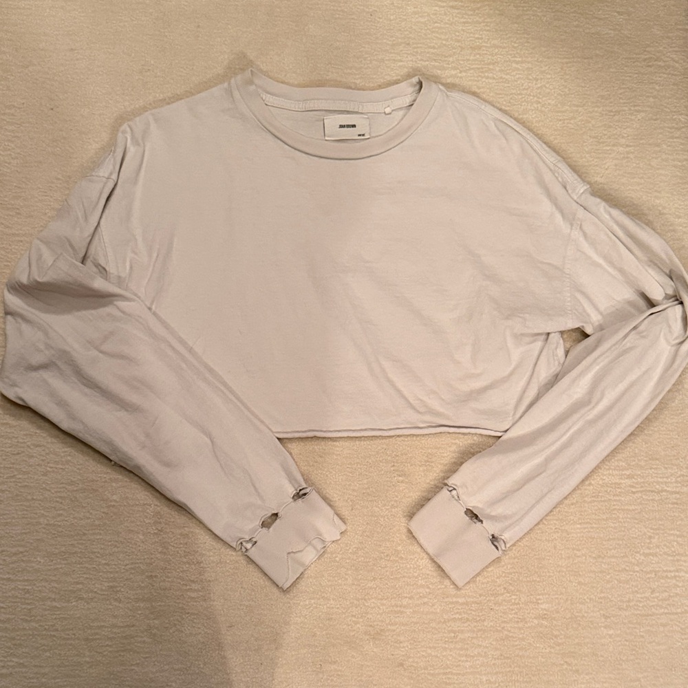 Joah Brown Off-White Long Sleeve Crop Top